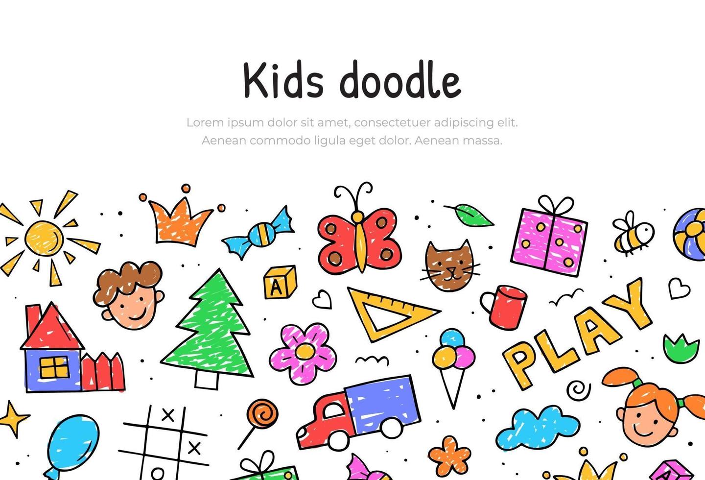 Website banner template childish drawings. Doodle sketch. vector