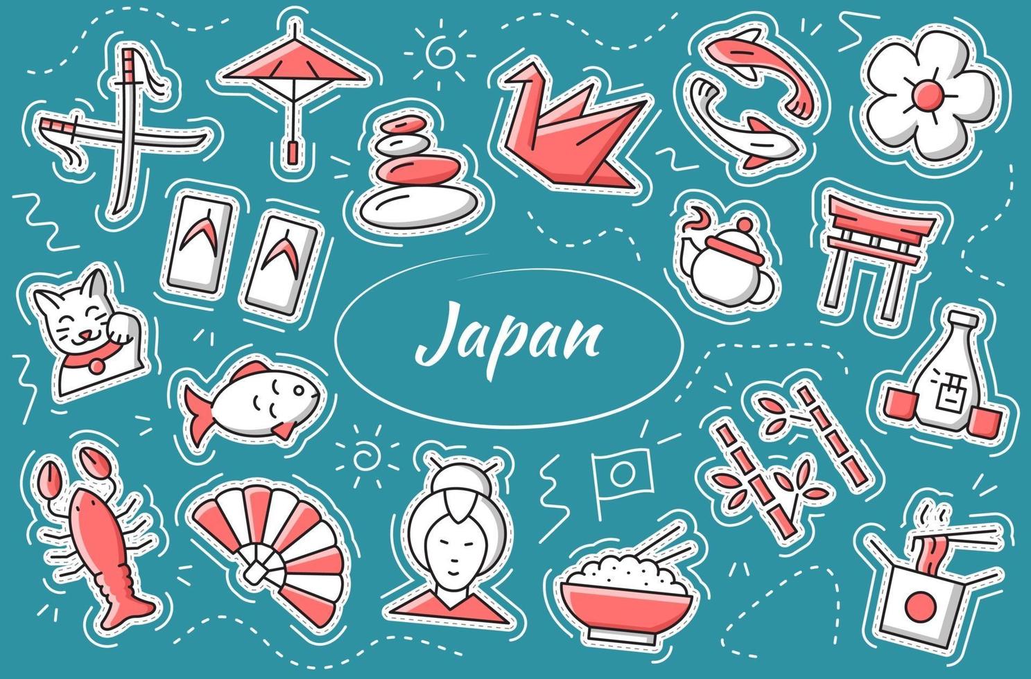 Japan sticker set. Vector collection element and objects.