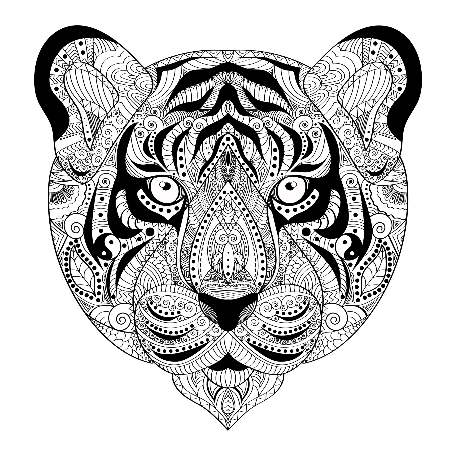 Hand Drawn Tiger For Adult Antistress Coloring Page Vector Art