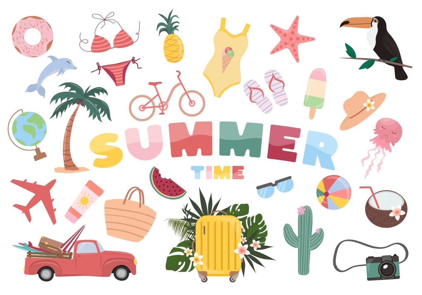 Summer set of cute elements vector