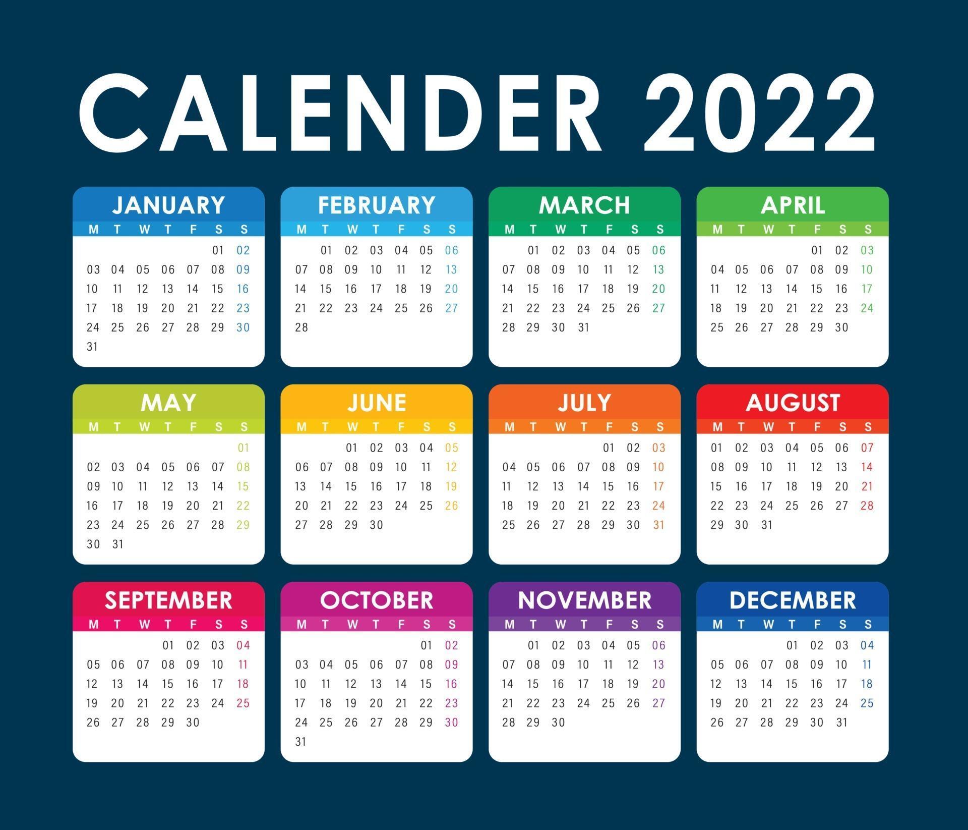 2022 Calendar Vector, English version 3123854 Vector Art at Vecteezy