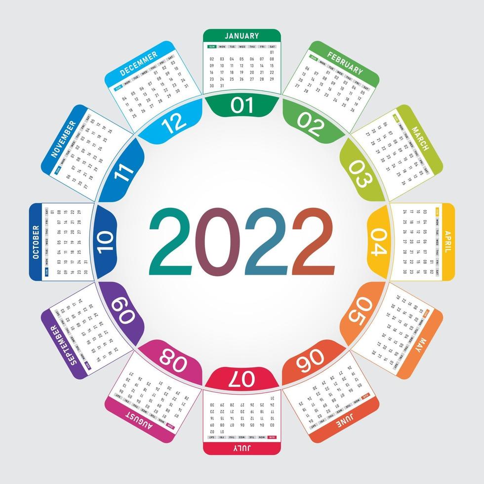 round calendar 2022 design vector