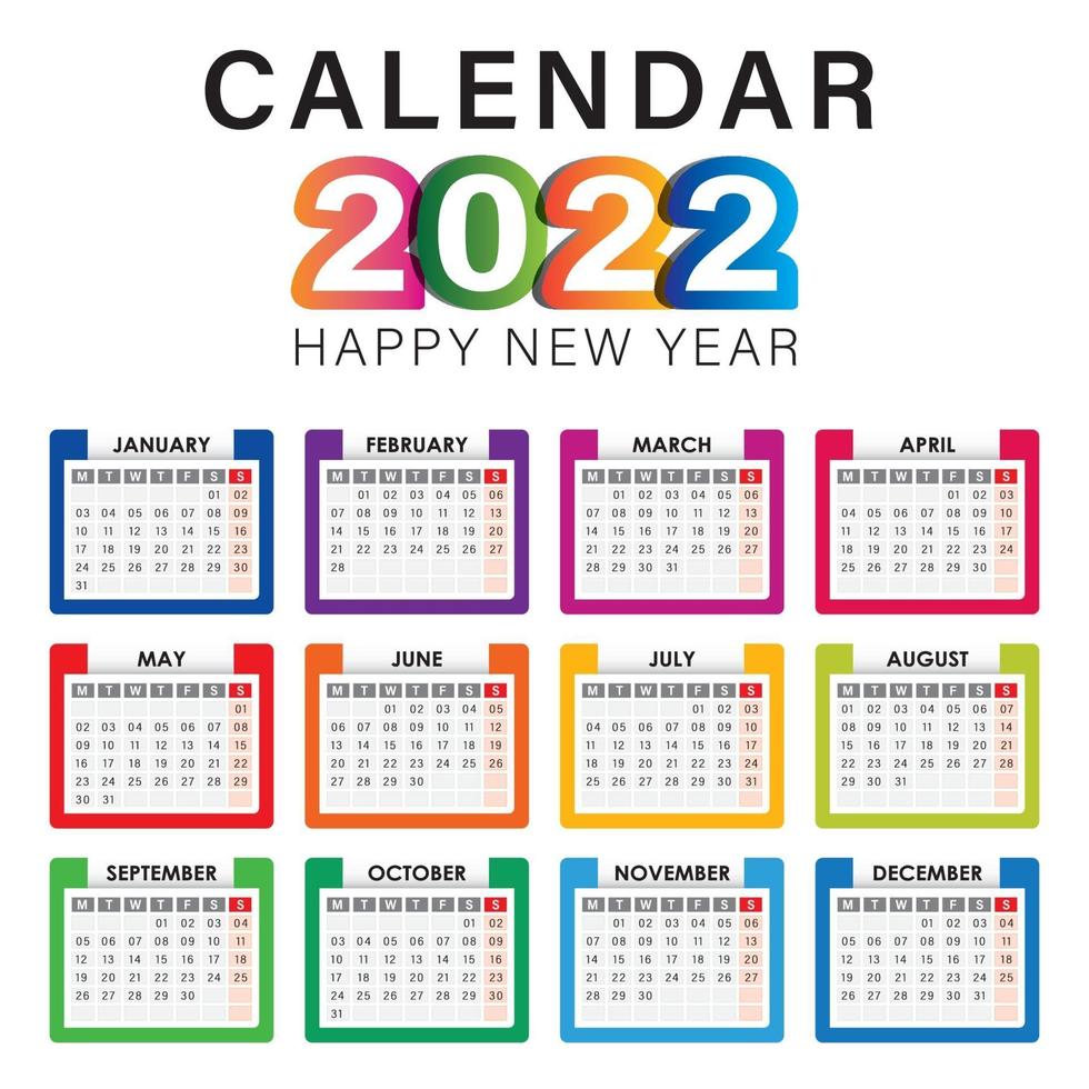 2022 Calendar Vector English Full Editable