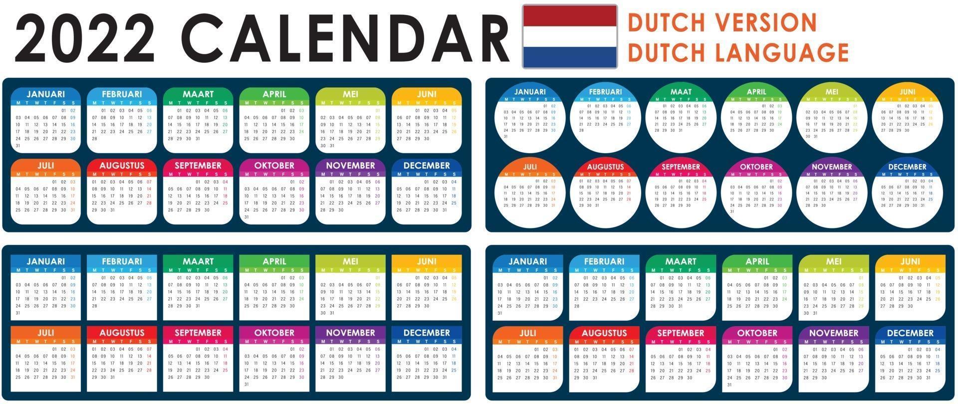 Vector de calendario 2022, versión holandesa