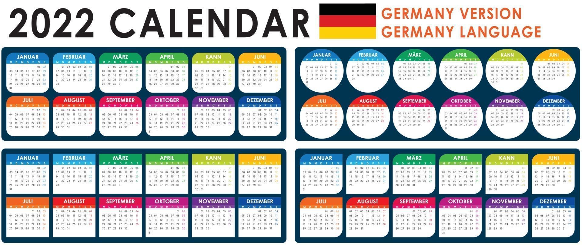 Vector de calendario 2022, versión alemana