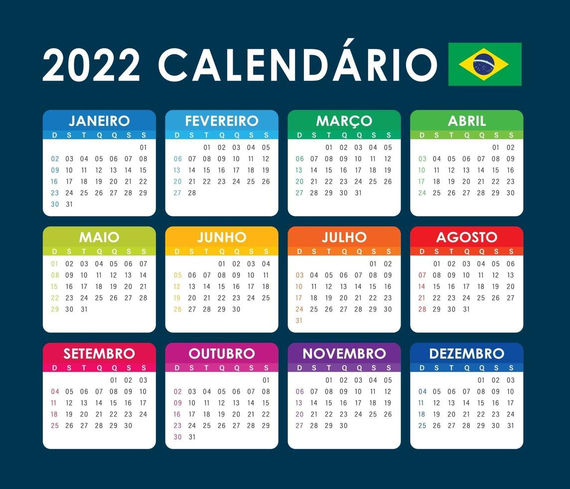 2022 Calendar Vector, brazilian version vector