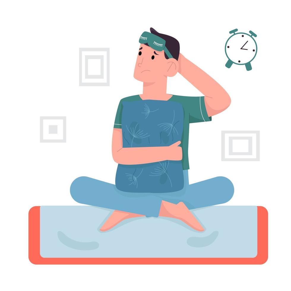 Stress young man suffering from insomnia vector