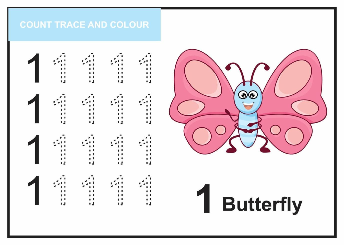 count trace and colour butterfly number 1 vector