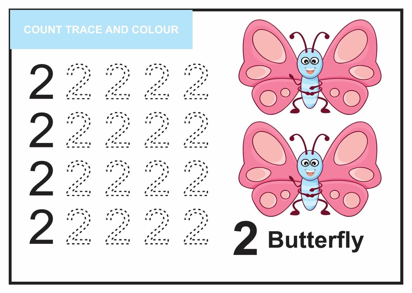 count trace and colour butterfly number 2 vector