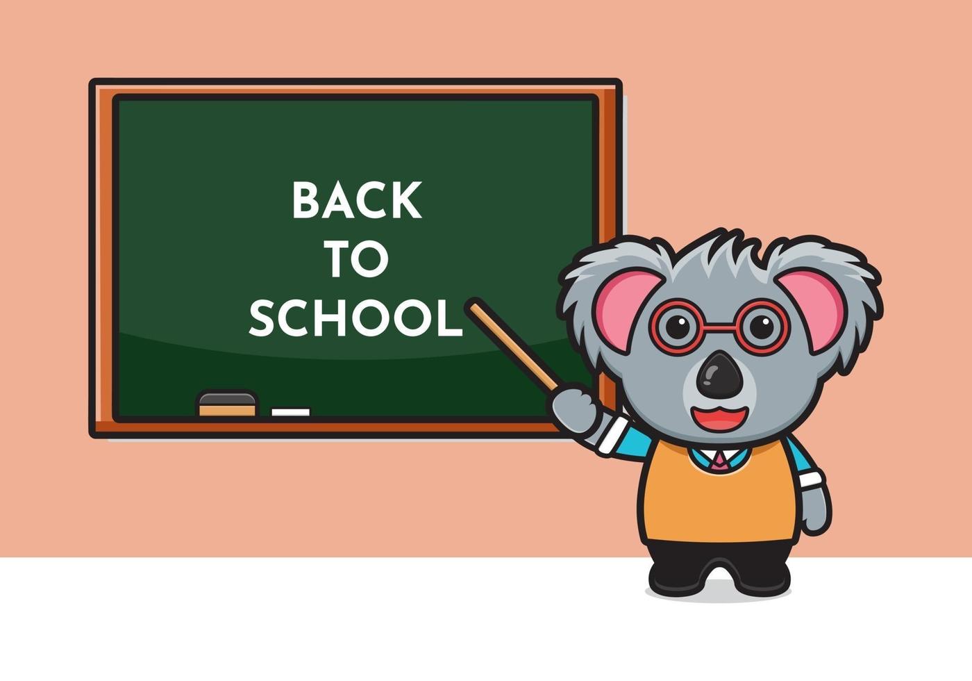 Cute koala teacher cartoon icon illustration vector