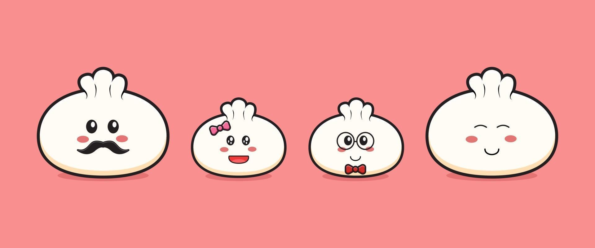 Cute dumpling family cartoon icon illustration vector