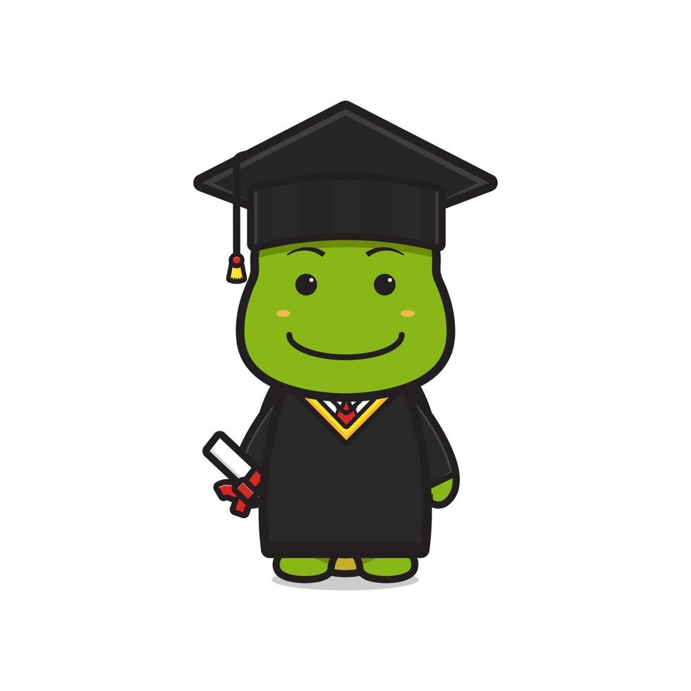 Cute turtle on graduation day cartoon icon illustration vector