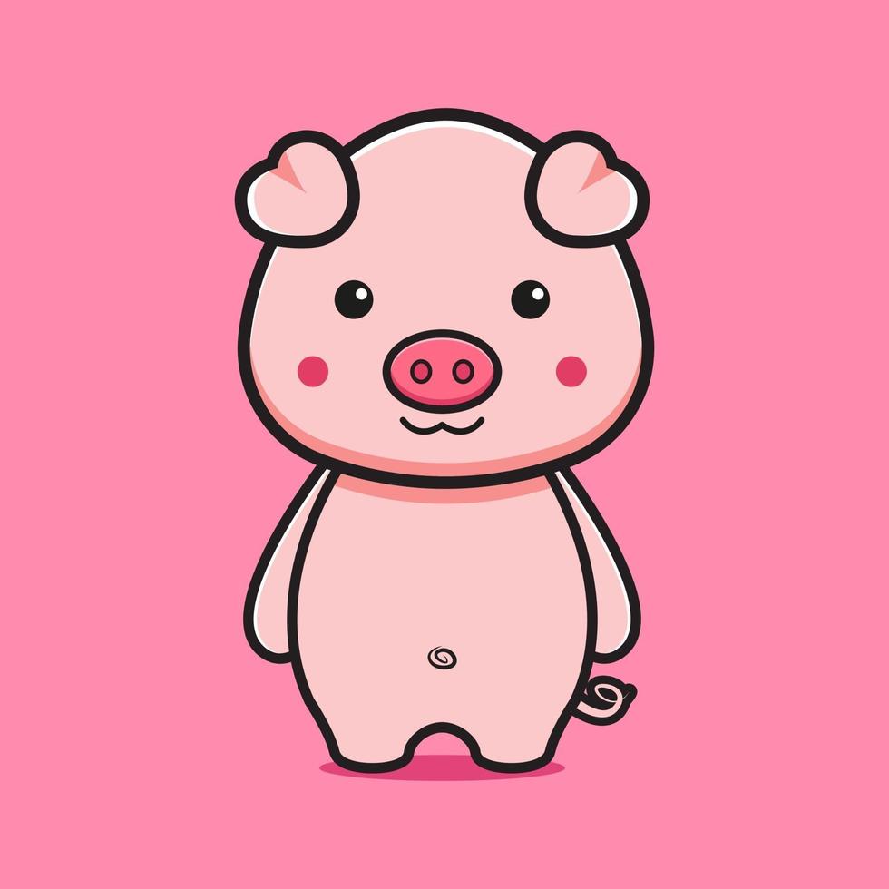 Cute pig cartoon icon illustration vector