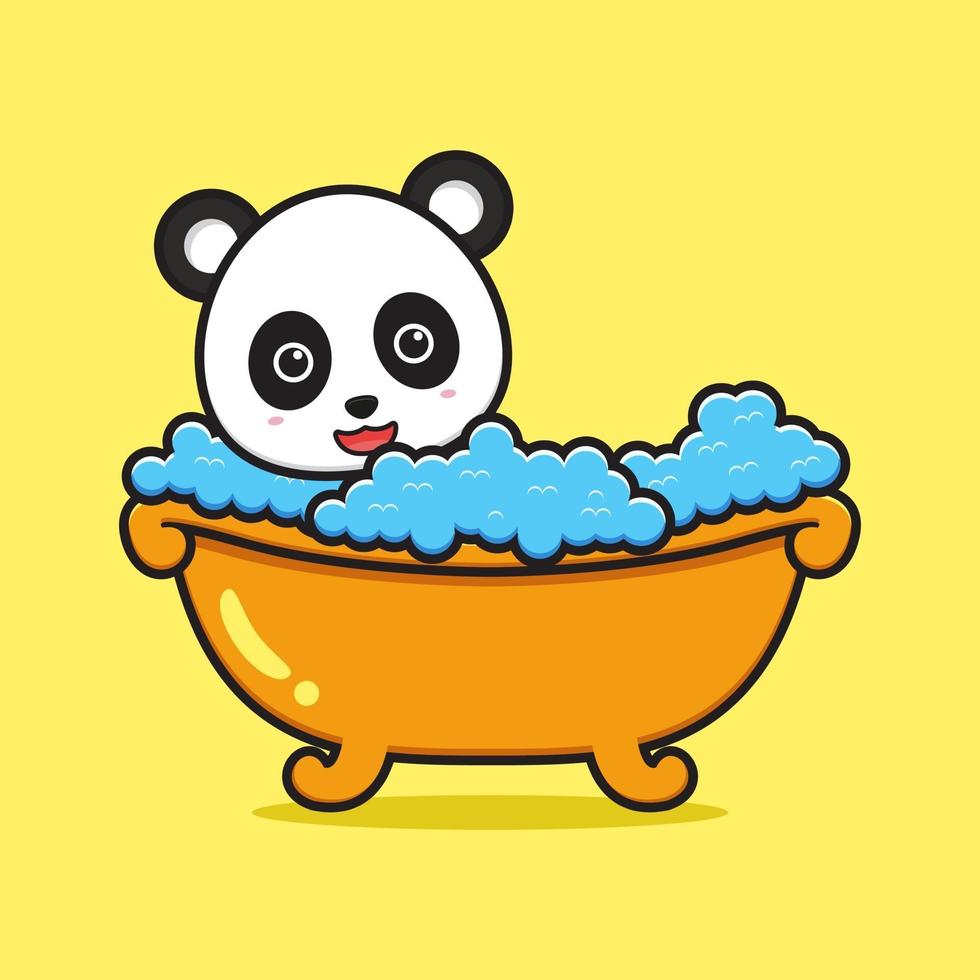 Cute panda take a bath cartoon icon illustration vector