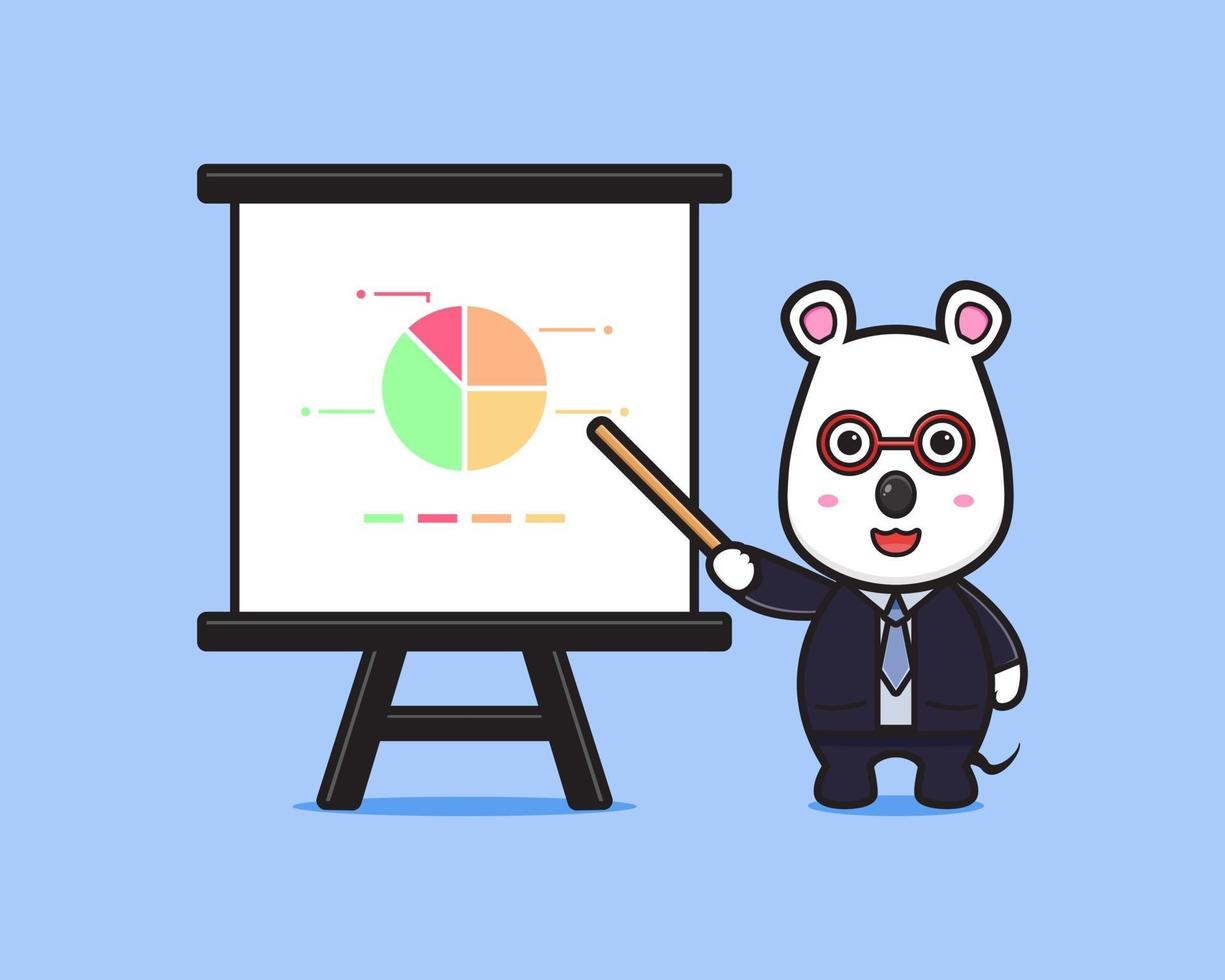 Cute mouse businessman presentation  cartoon icon illustration vector