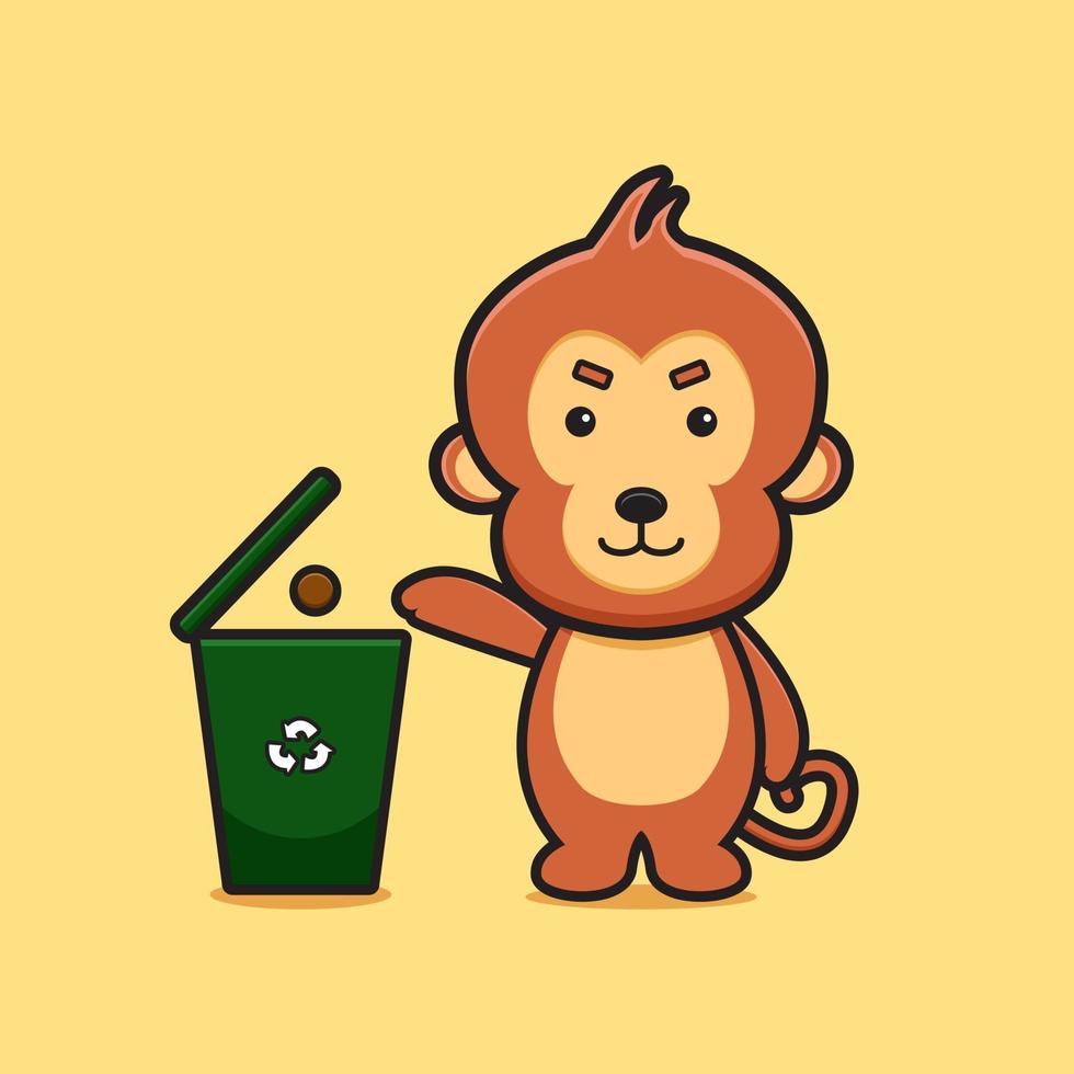 Cute monkey throw away the crash in the spam cartoon icon illustration vector