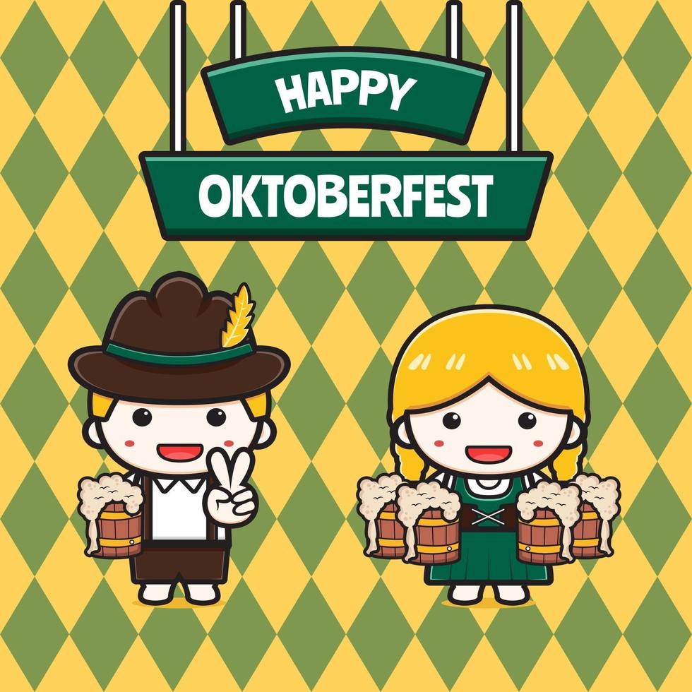 Cute oktoberfest celebration banner cartoon icon illustration vector