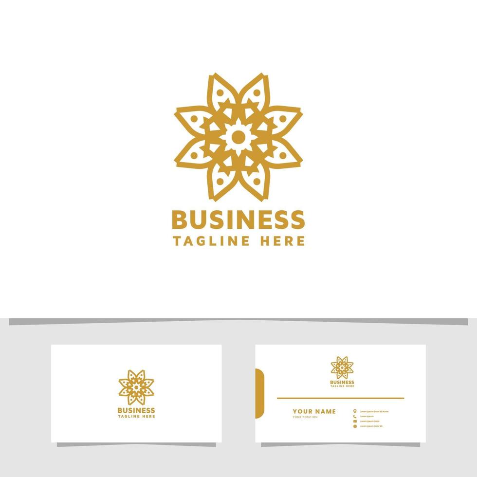 Gold flower pattern logo with business card template vector