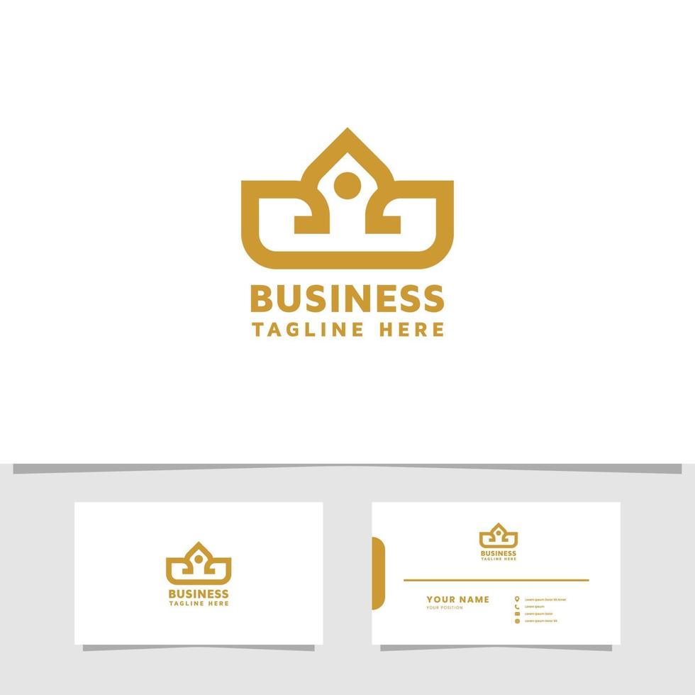 Gold ornamental crown logo with business card template vector