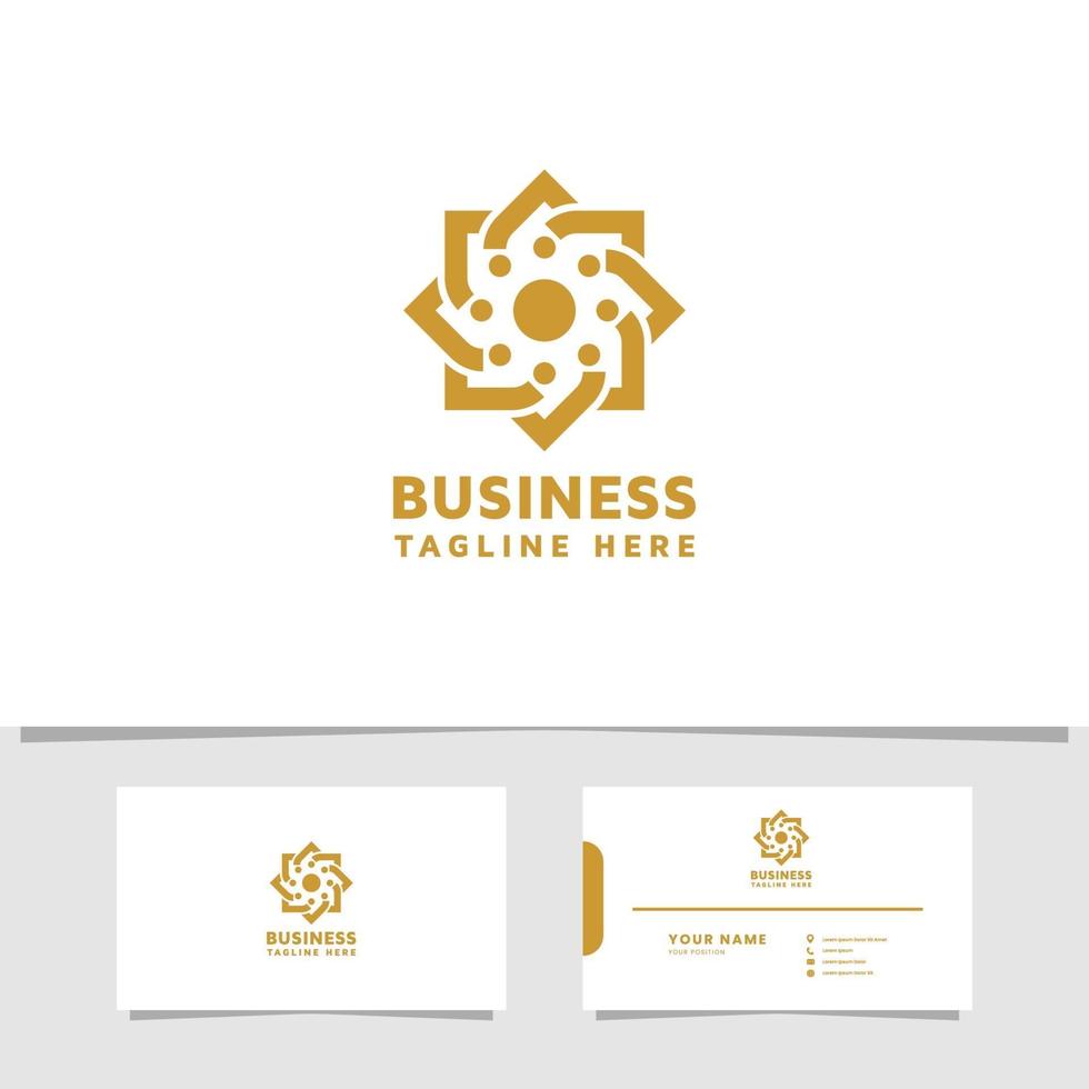 Gold flower pattern logo with business card template vector