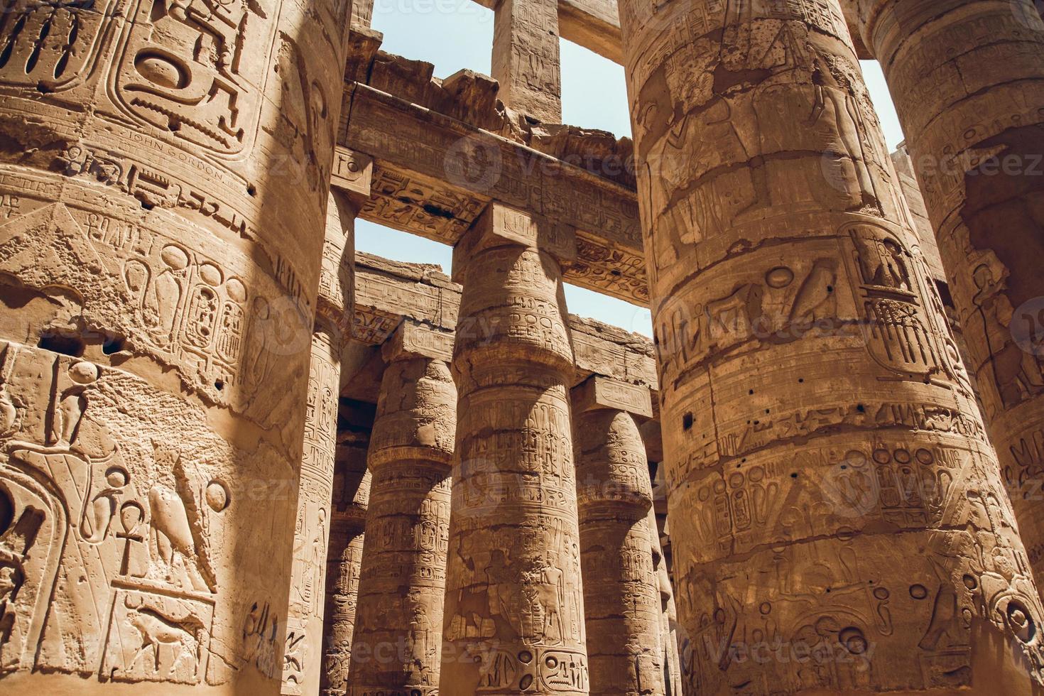 Columns with hieroglyphs in Karnak Temple at Luxor, Egypt. travel photo