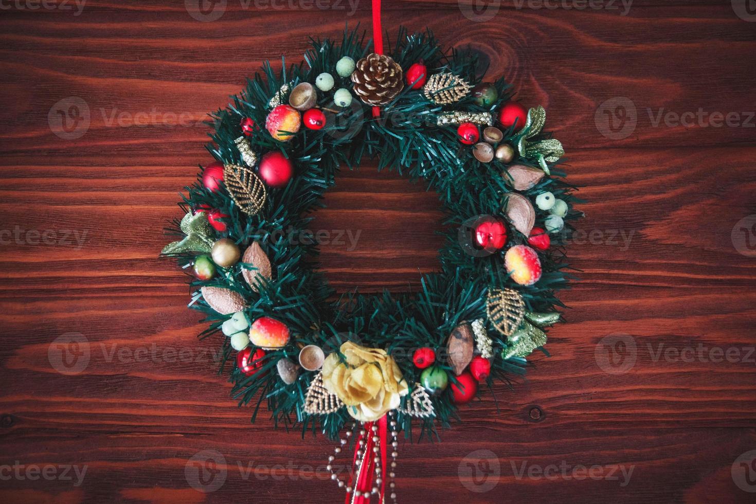 Christmas border from christmas wreath useful as christmas decoration photo
