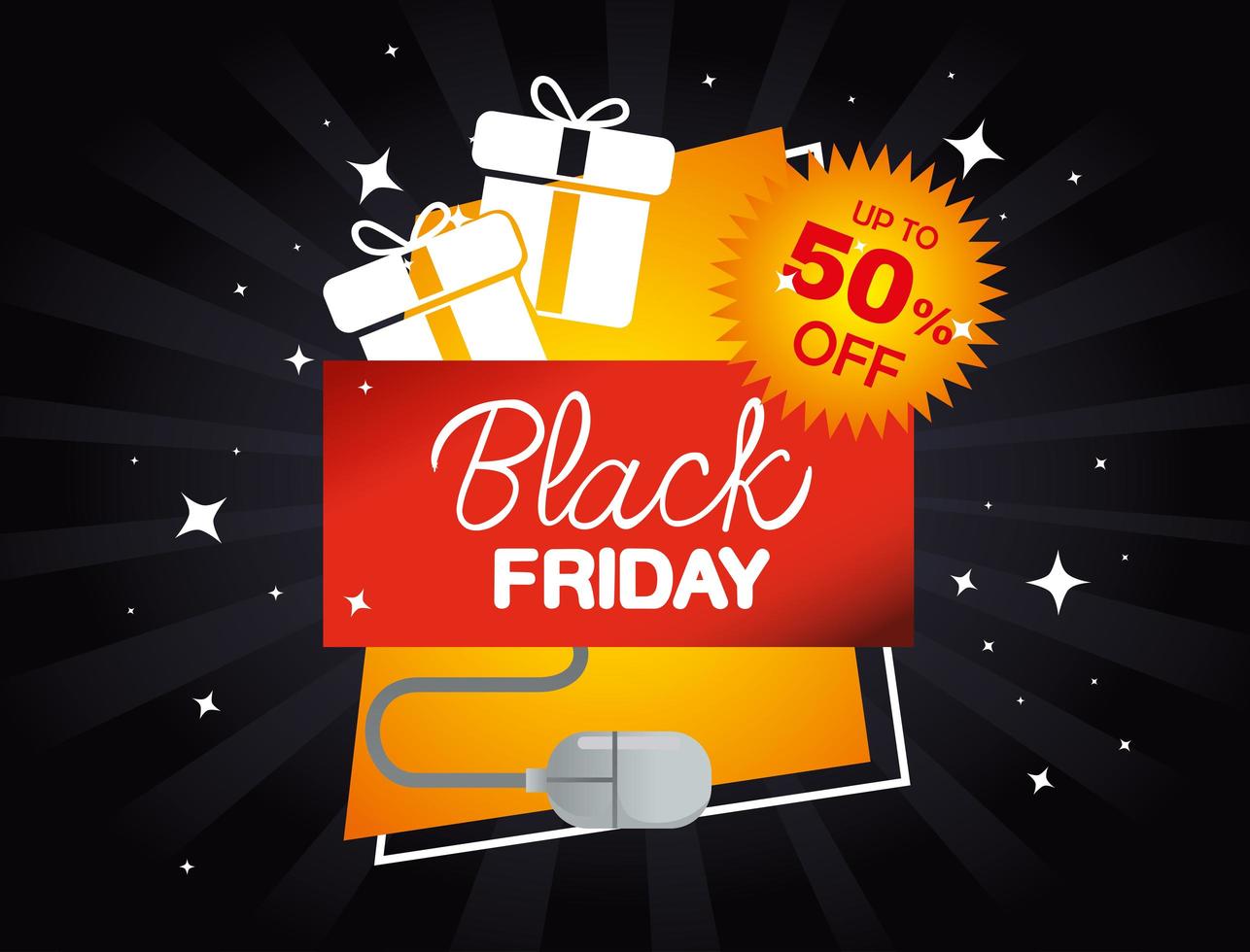 black friday with gifts and mouse vector design