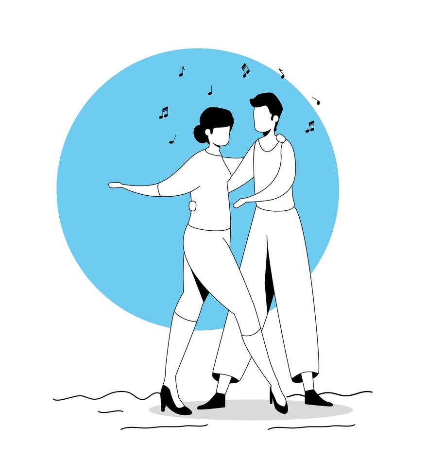 pareja joven bailando avatar icono de personaje vector