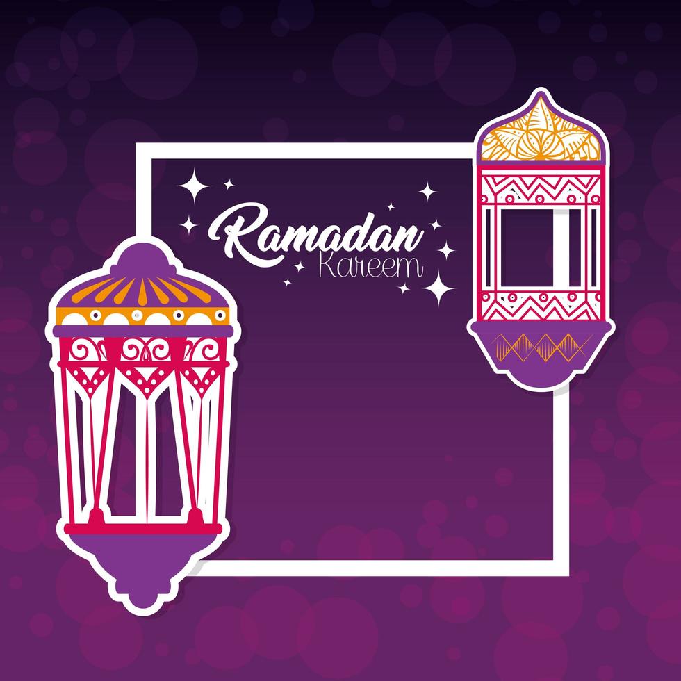 cartel de ramadan kareem con linternas colgando vector