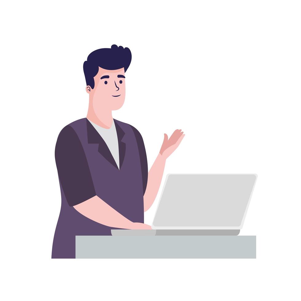 young man with laptop vector