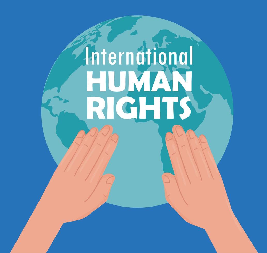 international human rights lettering poster with hands vector