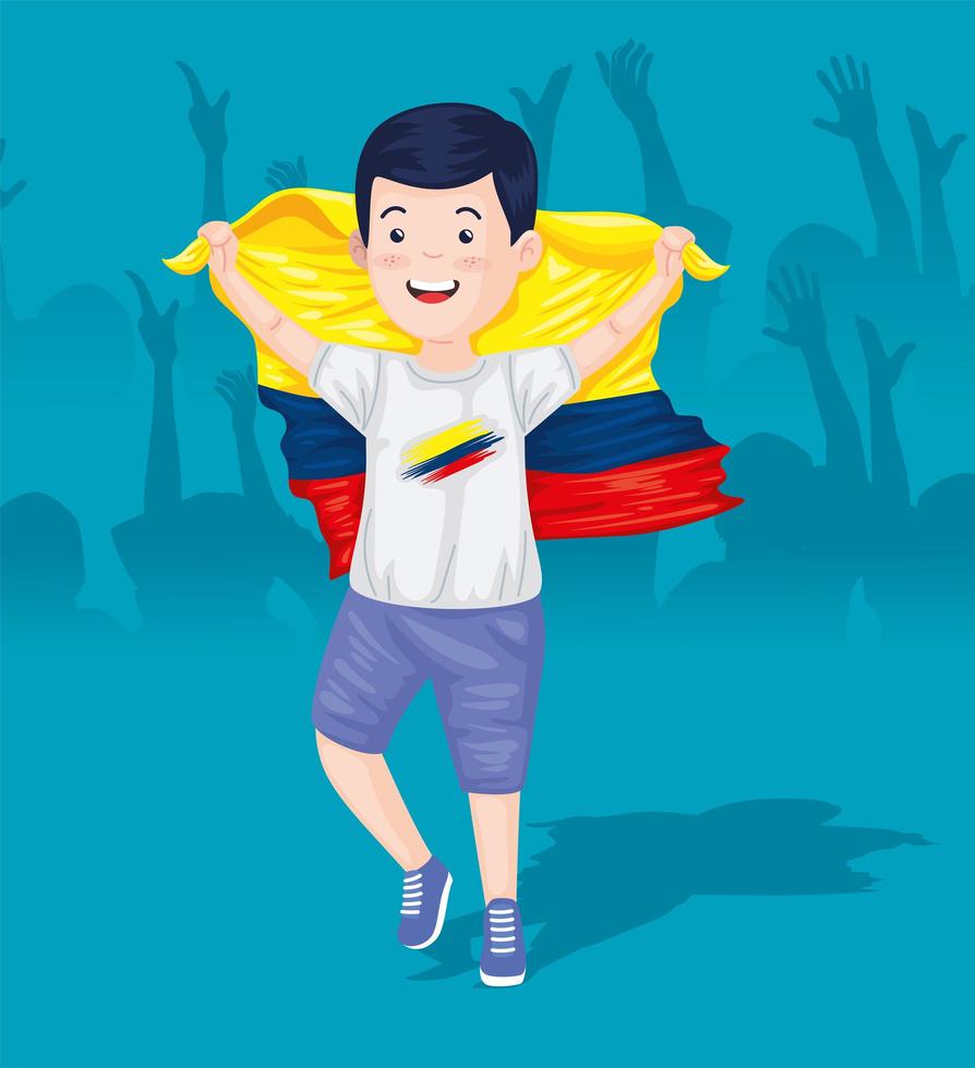 niño colombiano con bandera vector