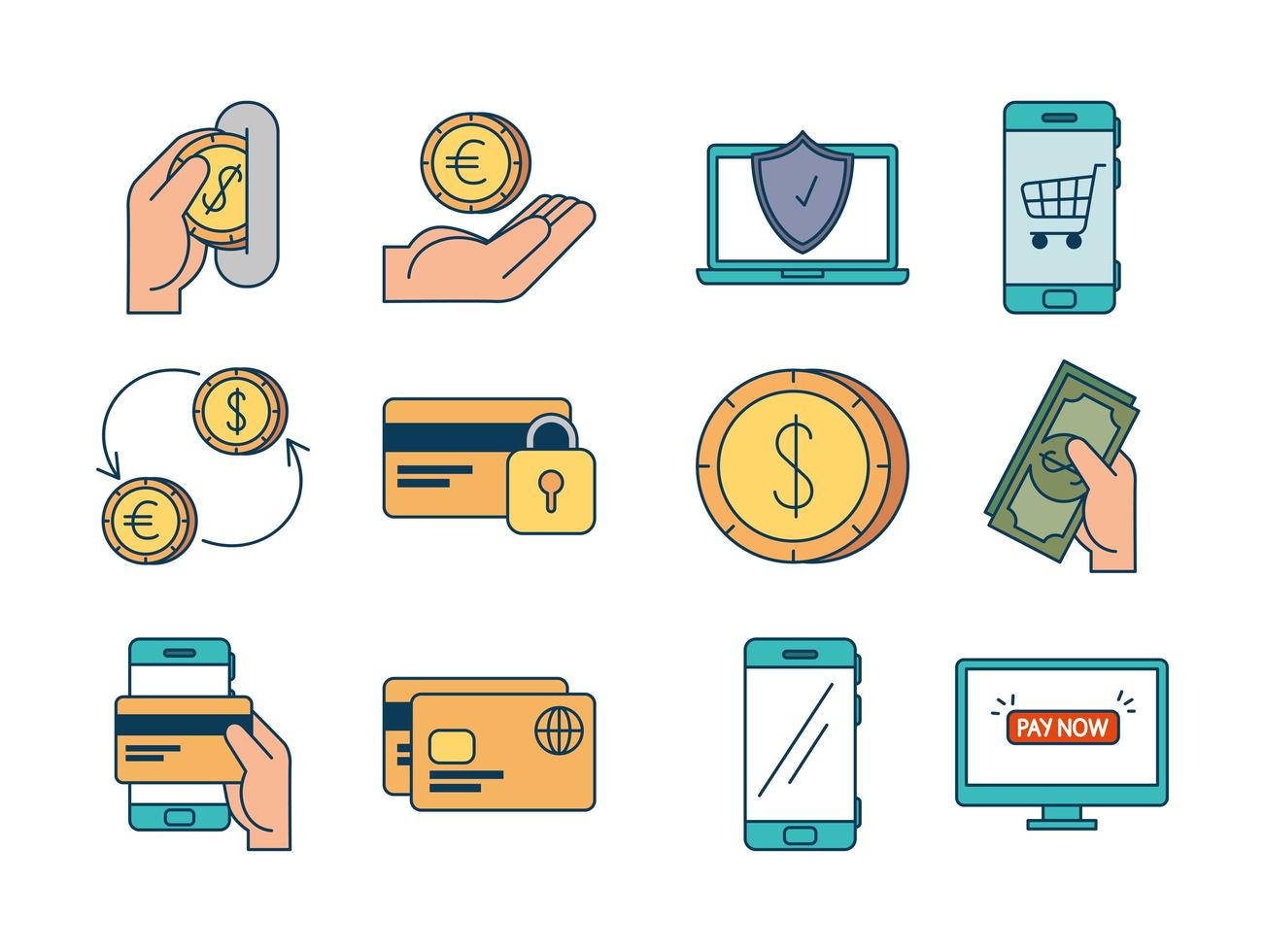 bundle of pay online set icons vector