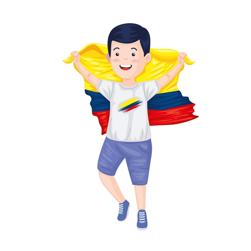 niño con bandera colombiana vector