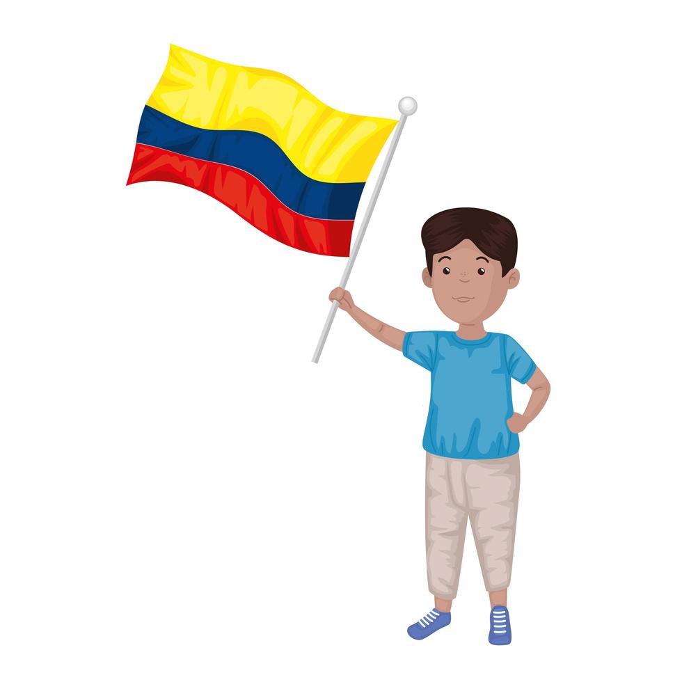 niño ondeando la bandera colombiana vector