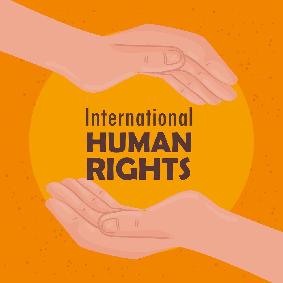 international human rights lettering poster with hands protecting vector