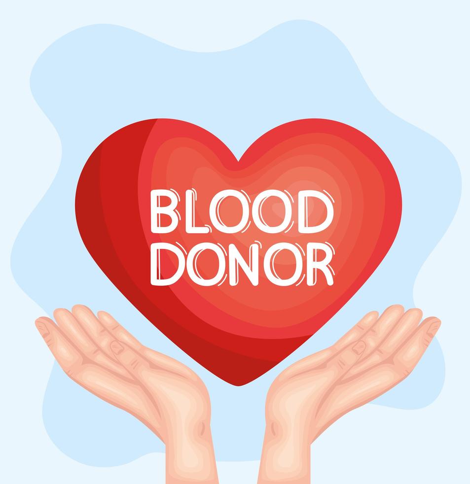 donante de sangre, letras, corazón vector