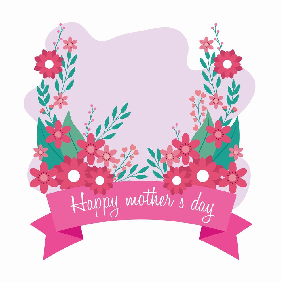 happy mother day card with flowers and ribbon decoration vector