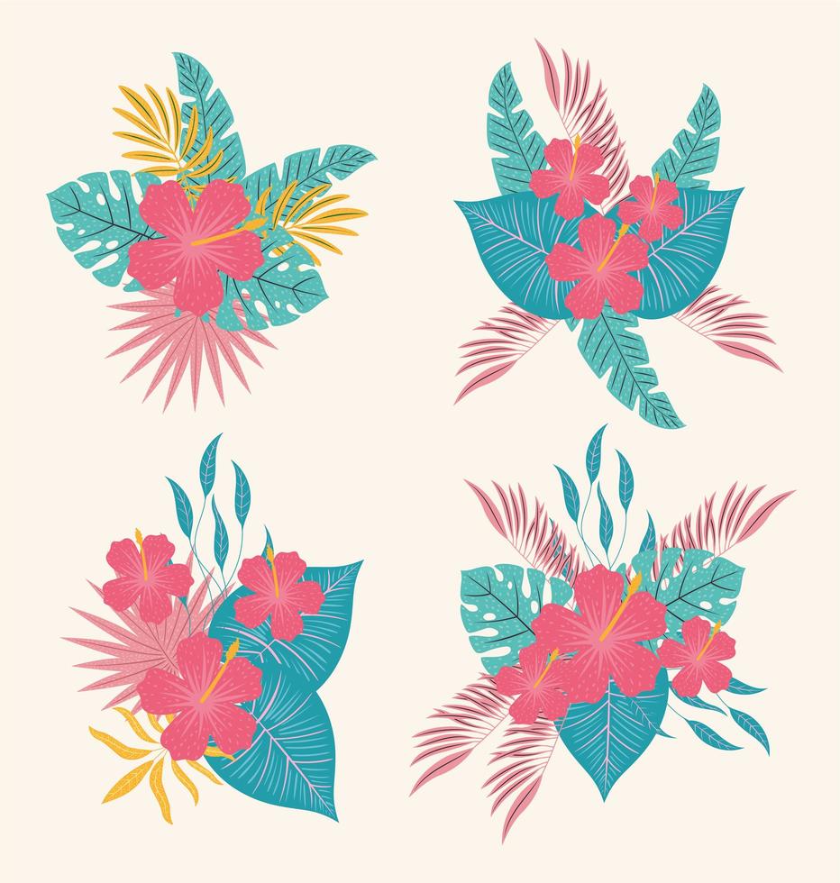 conjunto de flores hawaianas vector