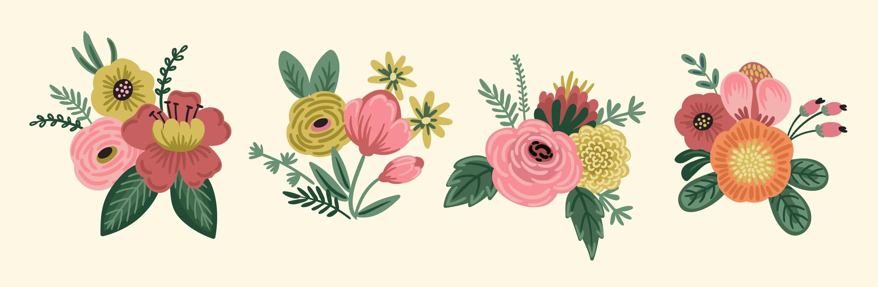 Vector illustration bouquets of flowers. Design template