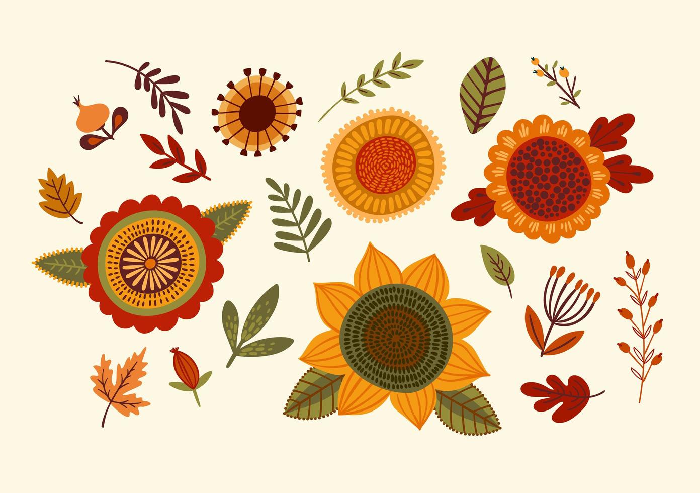 Set of floral design elements. Vector illustration.