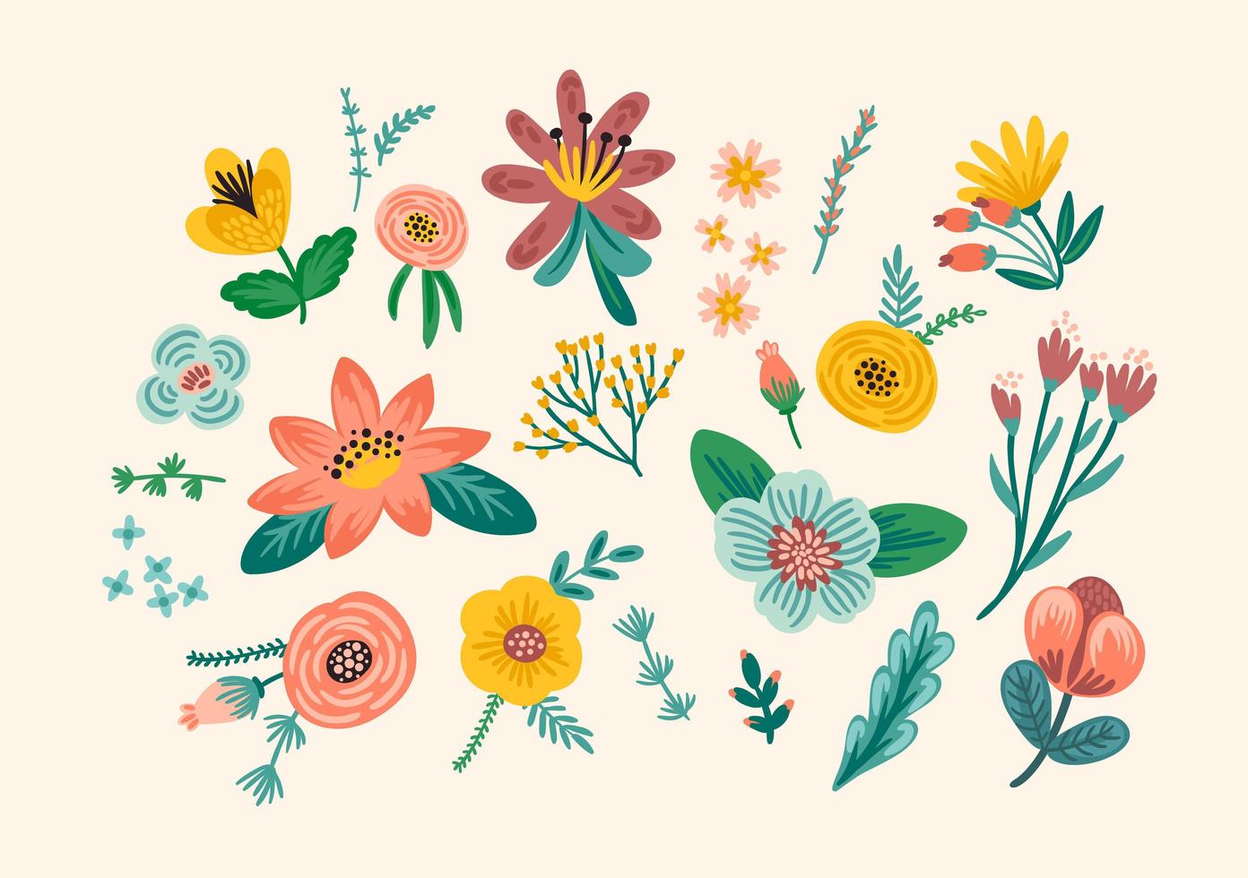 Set of floral design elements. Vector illustration.