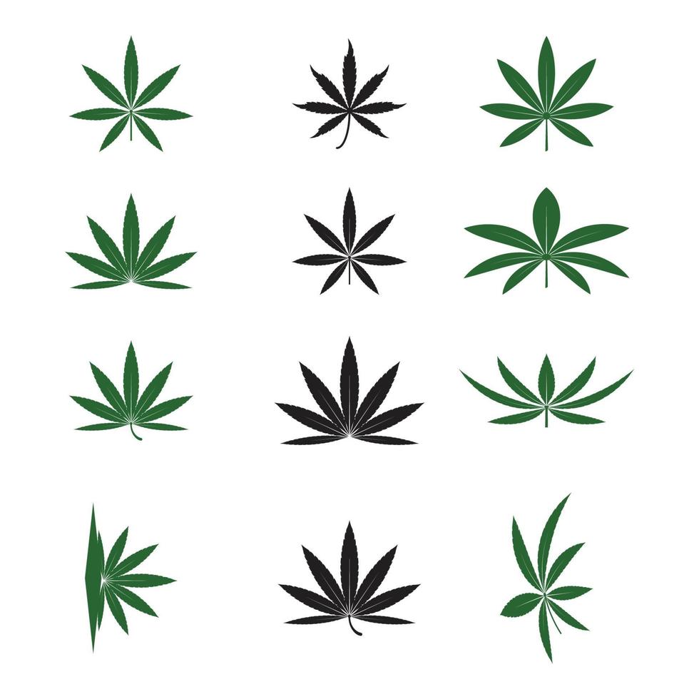 Cannabis Marijuana Hemp Pot Leaf Silhouettes Logo Vector