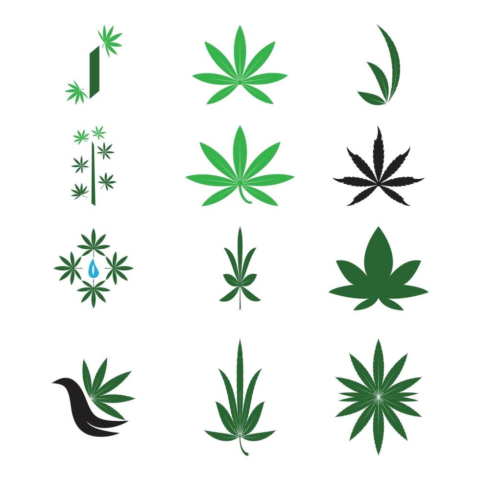 Cannabis Marijuana Hemp Pot Leaf Silhouettes Logo Vector