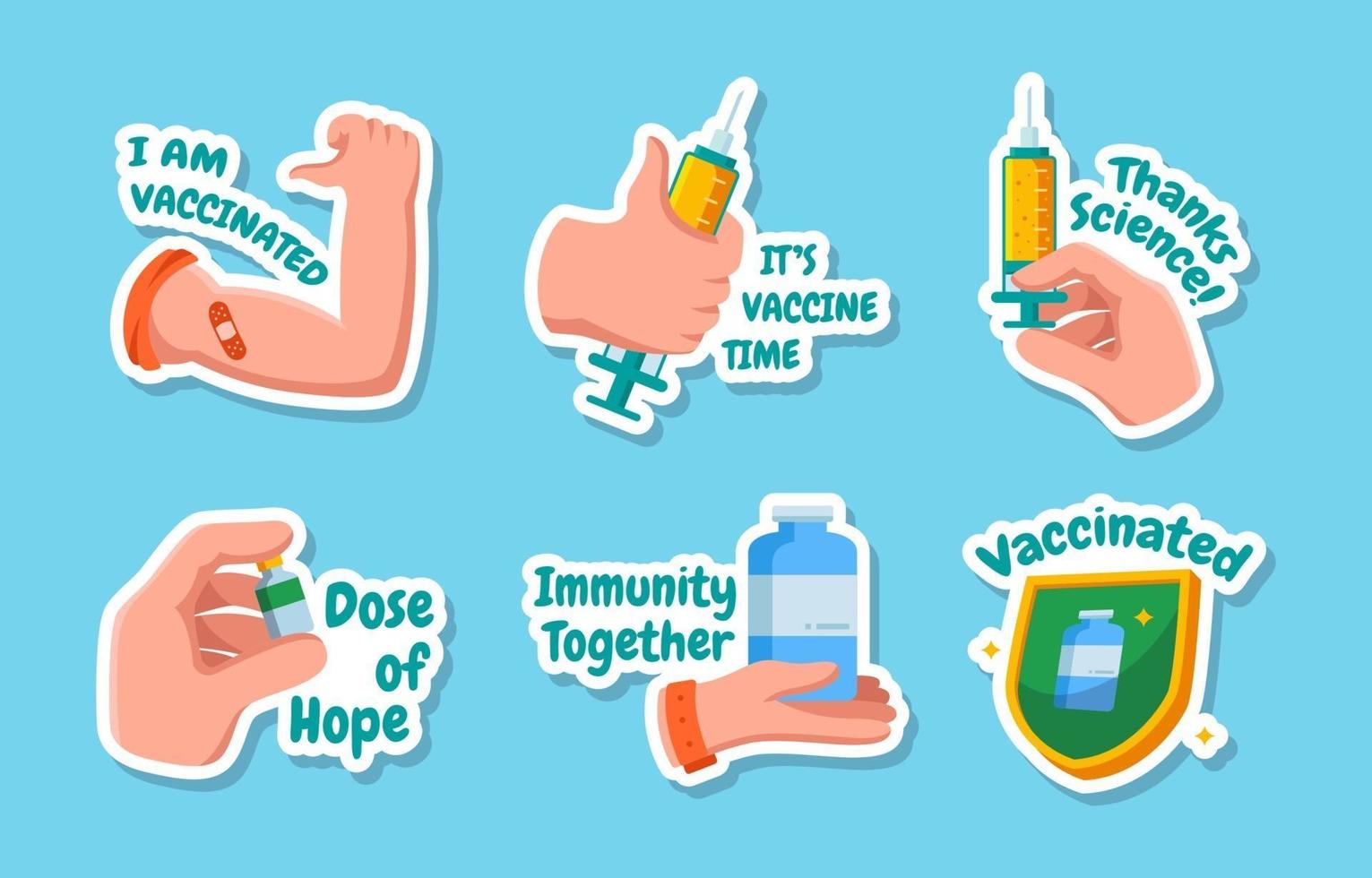 Sticker Set of Covid-19 Vaccinated vector