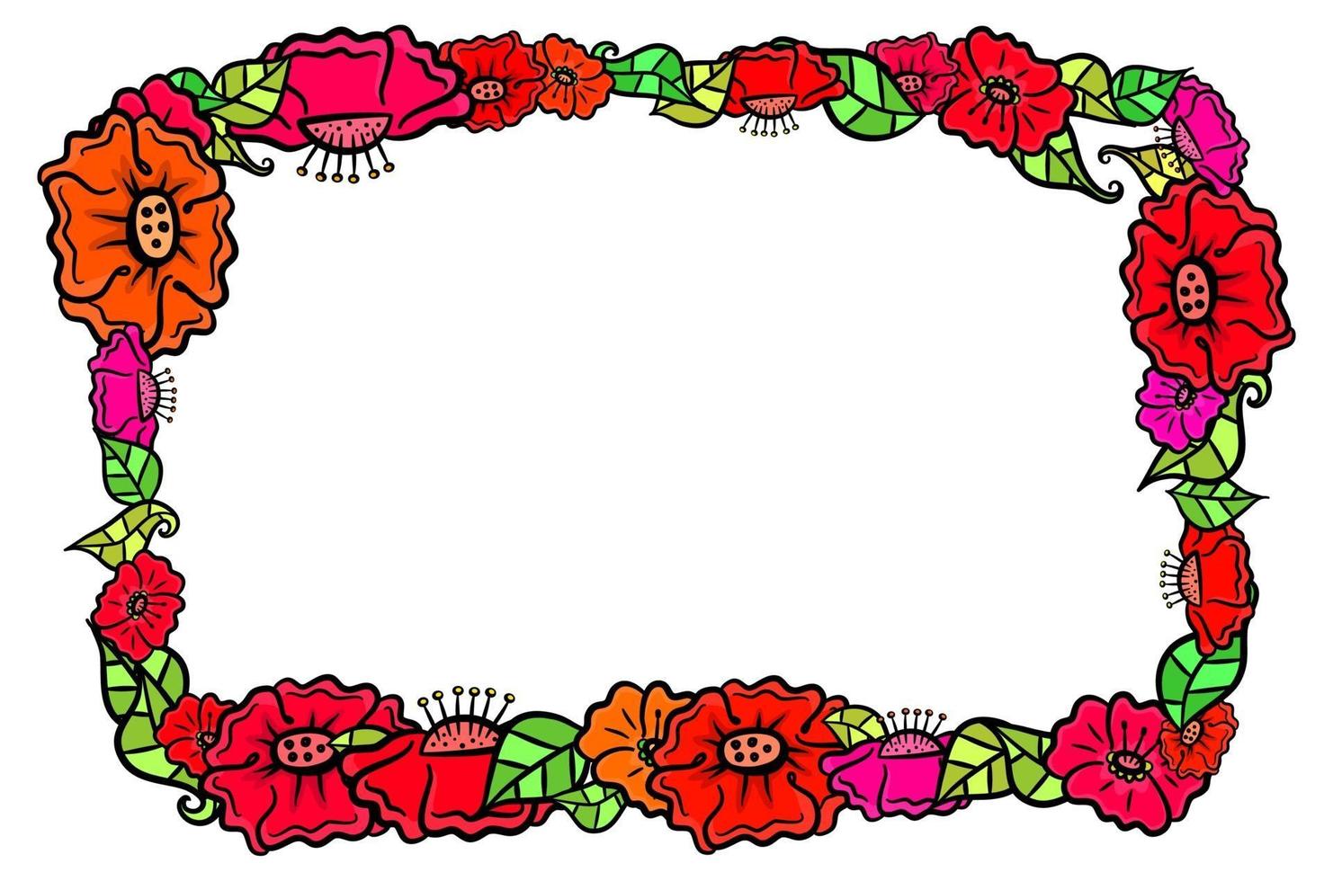 decoración floral del borde de la página de la amapola vector