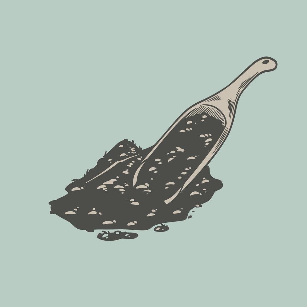 Wooden scoop with tea engraving style vector