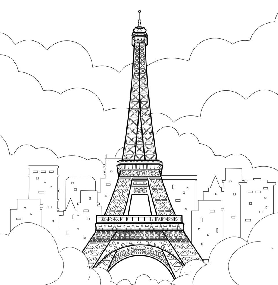 Eiffel Tower in Paris. Linear drawing. Vector line illustration.