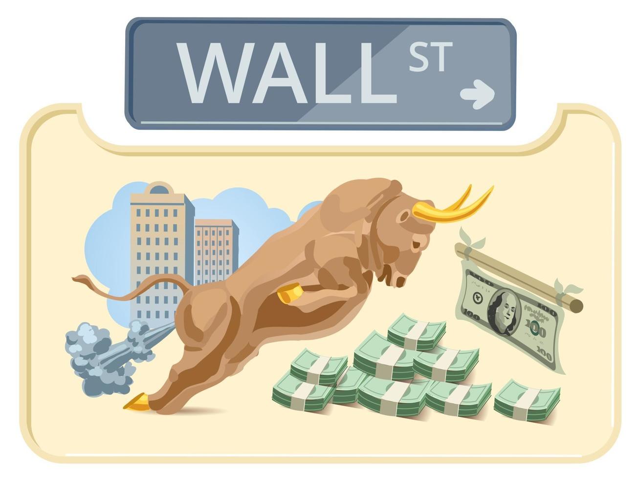 Toro de Wall Street. centro financiero, dinero vector