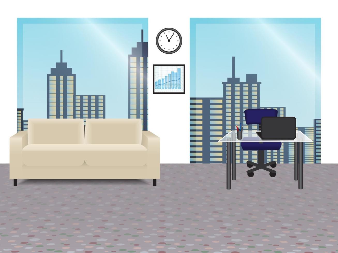 Office Interior with Panoramic Windows vector